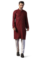 Toplot Kurta For Men || MenS Ethnic Wear Sequin Embroidered Cotton Blend Kurta Set || MenS Kurta (Men-Seq-Kurta-Set-5209-Maroo