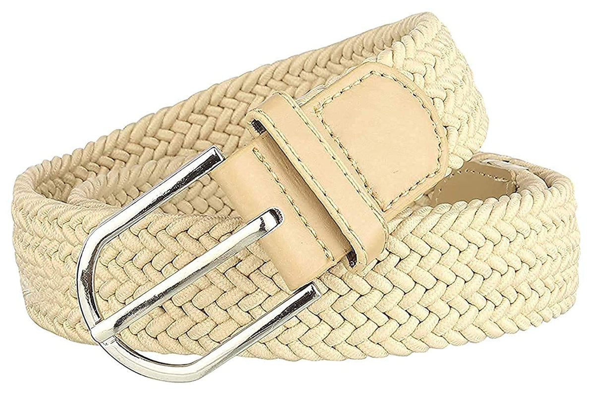 On Blow Stretchable Braided Belt | Flexible Unisex Belt (Fits Up To 28 Waist Size, Creamy White) Pack Of 1 28
