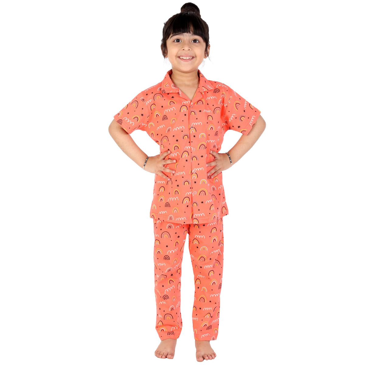 Onpoint Girl Rainbow Orange Night Dress for Baby Girl Suitable for Night Sleepwear Pajama Suit Sets for Kids [ Orange] 1 Years t 12