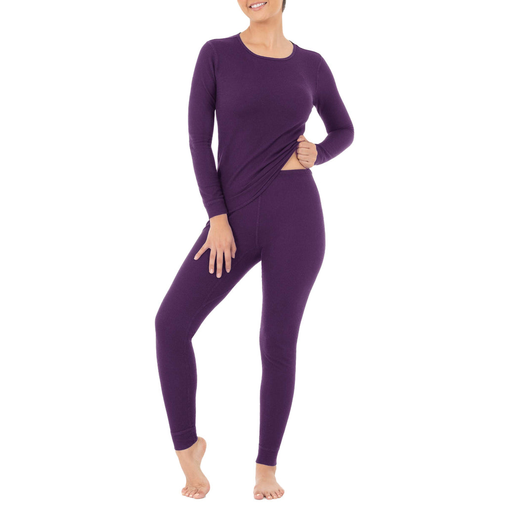 Fruit of the Loom Women's Micro Waffle Premium Thermal Set, Violet, Small