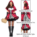 Leg Avenue 2 Piece Gothic Riding Costume Set-Sexy Hooded Cape and Peasant Dress for Women, Red/White, Medium