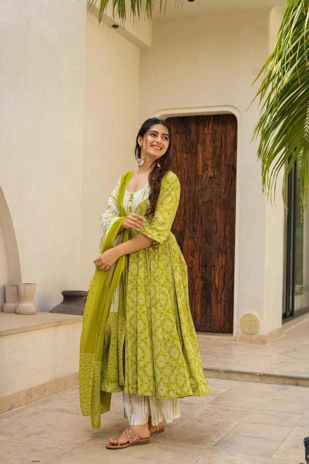 Wedani Rayon Anarkali Dress for Women Green