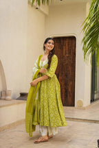 Wedani Rayon Anarkali Dress for Women Green
