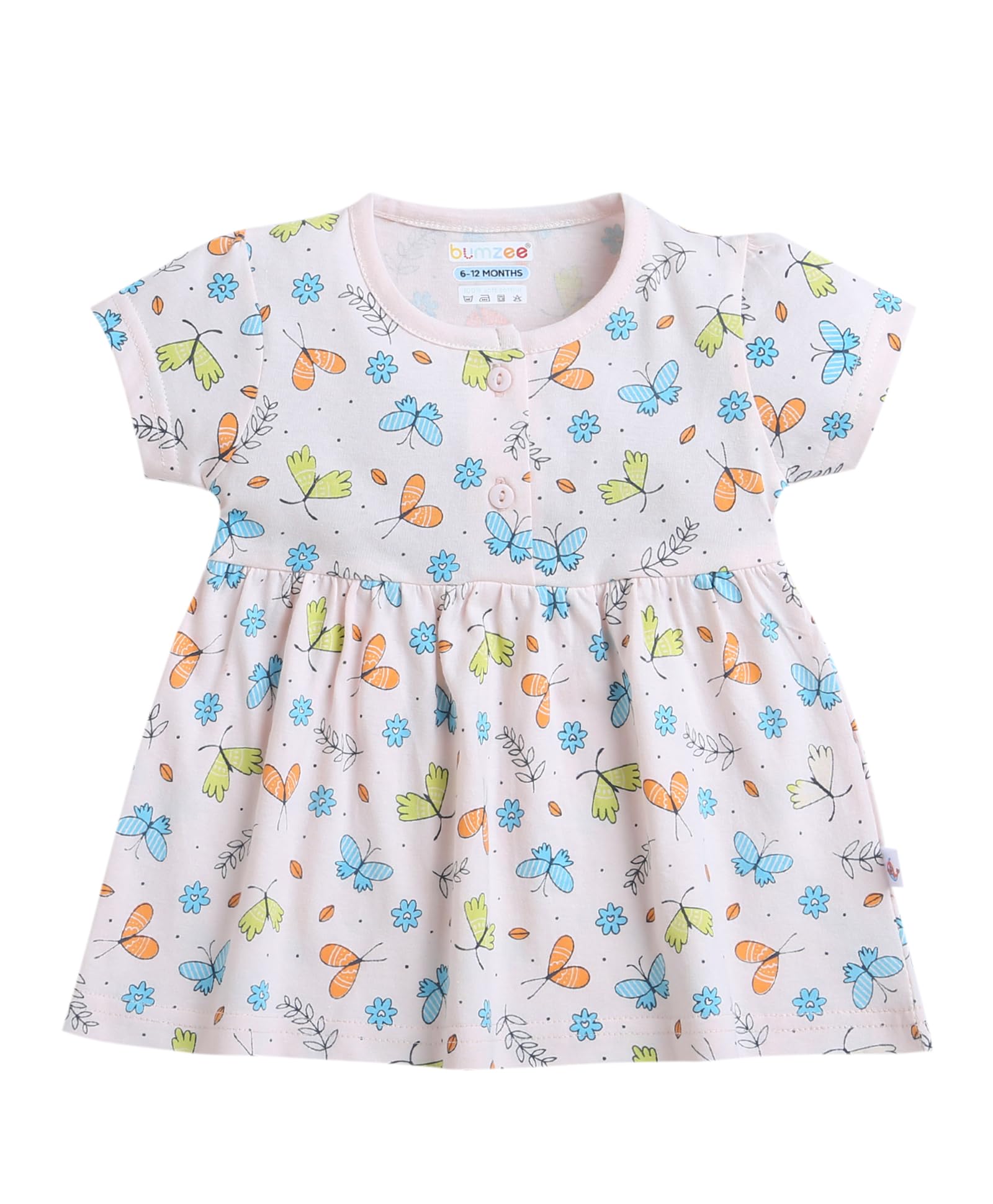 BUMZEE Peach Girls Half Sleeves Cotton Frock Age - 18-24 Months (Peb9101E-pch)