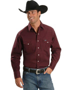 Wrangler Mens Cowboy Cut Western Two Pocket Long Sleeve Snap Work Shirt - Firm Finish - B&T,Red Oxide,3X