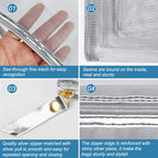 HRX Package Nylon Mesh Cosmetic Zipper Bags, Metallic Silver Makeup Pouches Travel Organizer Case for Purse Diaper Bag (4PCS)