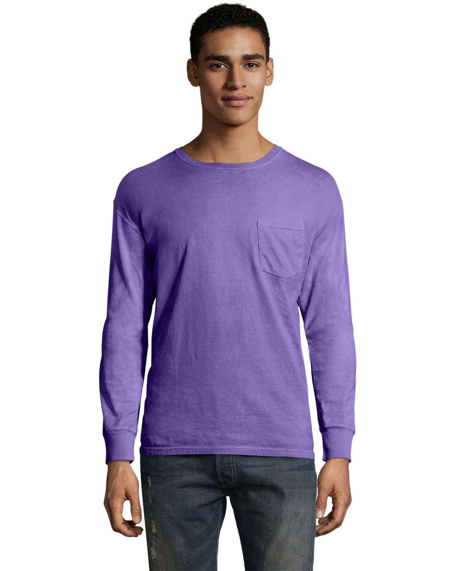 Unisex garment-Dyed Long-Sleeve T-Shirt with Pocket - NEW RAILROAD - S(D0102H7YT96)
