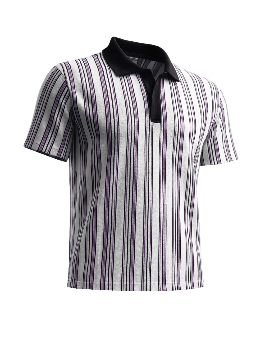The Indian Garage Co Mens Boxy Fit Half Sleeves Vertical Striped Polo T-Shirt