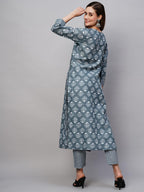 ANNI DESIGNER Womens Cotton Blend Printed Straight Kurta with Pant (KIDYA Grey_S_Grey_Small)