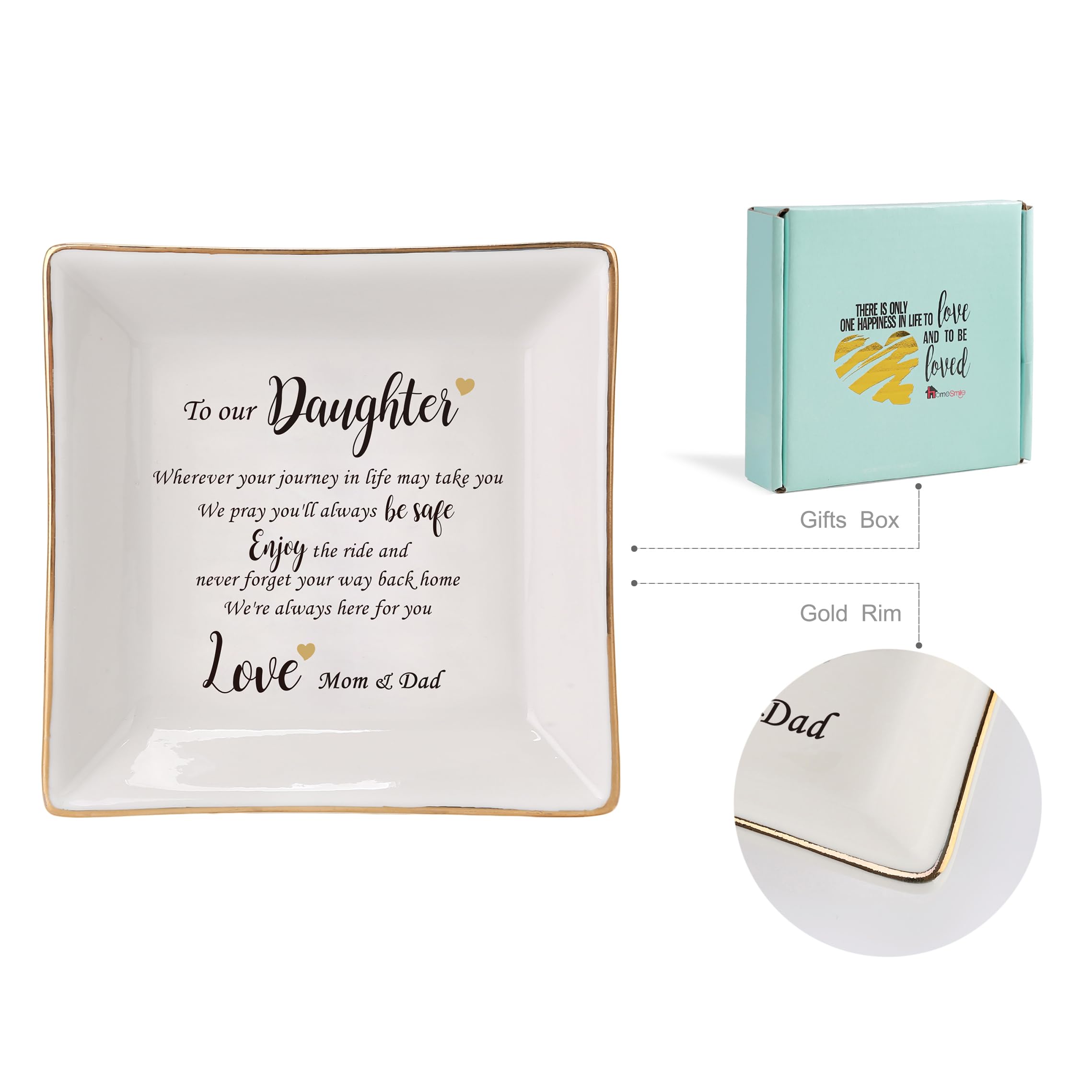 HOME SMILE Engagement Wedding Gifts for Daughter From Parents,Daughter Ringt Dish Jewelry Tray-Birthday,Christmas,Valentine's Da