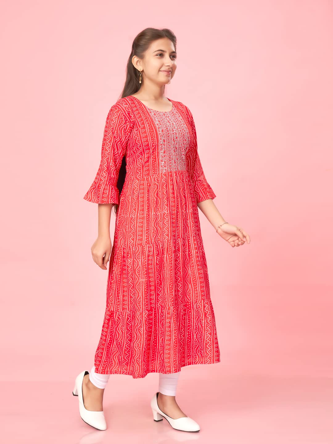 Aarika Girls Cotton Regular Tunic Shirt (New_KURTI-K-601_Red