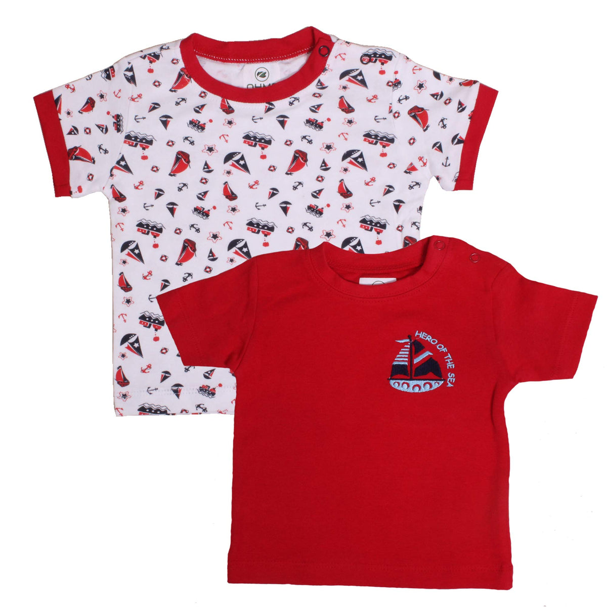 OHMS Soft Cotton Baby TShirts with No Harm Shoulder Buttons(Pack of 2,1824 Months) Red 18-24