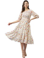 Toochki WomenS White Georgette Polka Dot Tiered Western Midi Length A Line Kurti Suitable In Summer Wear Western Latest Trendy 