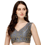 Vihu Fashion WomenS Silk Embroidery Sequins Zari Work Readymade Saree Blouse