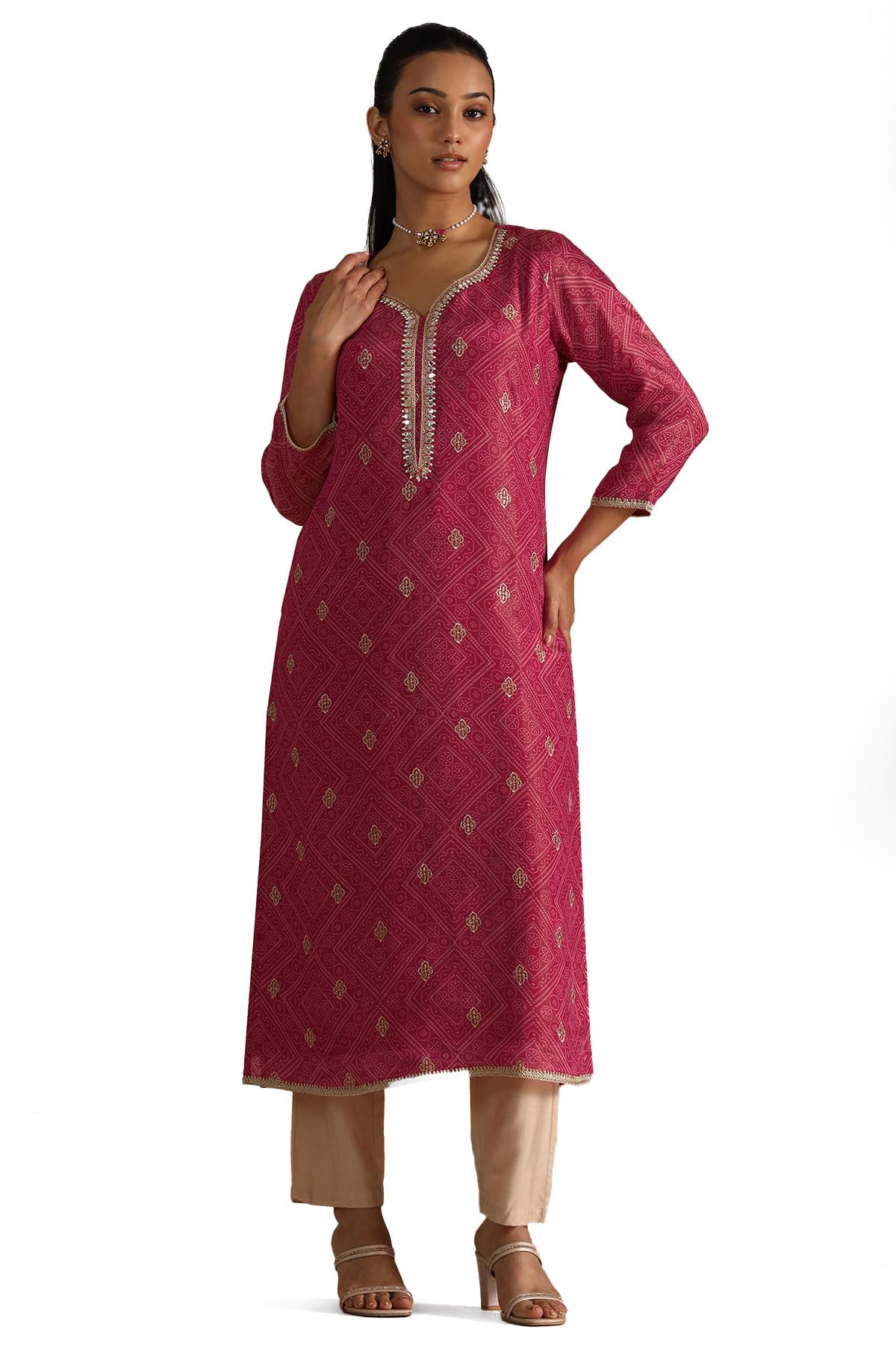 Soch Women Tissue Bandhani Print Kurta with Mirror Work