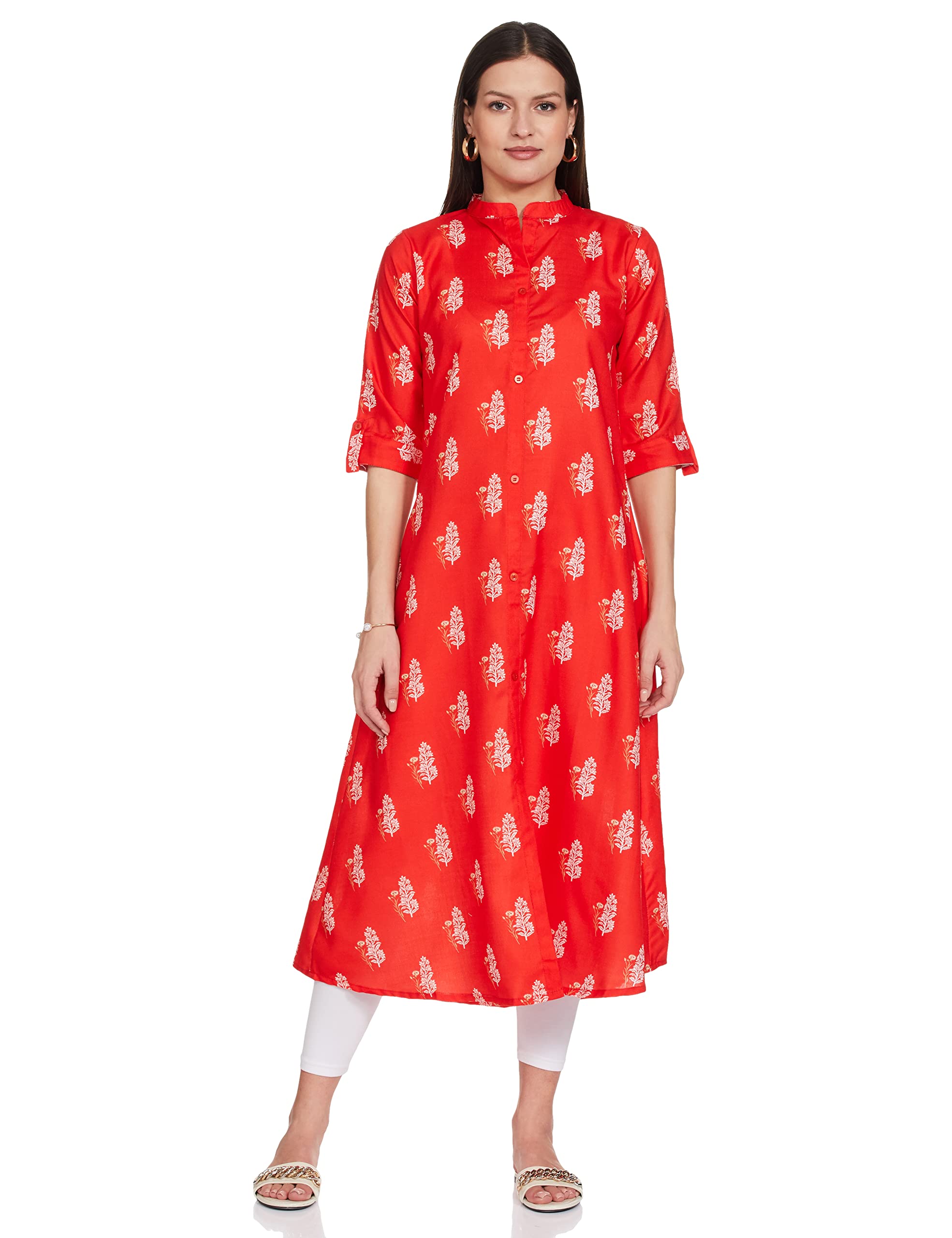 Pinkmint Womens Cotton Red Color A-Line Kurta (530158_L)