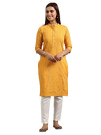 Libas Womens Printed Cotton Blend Straight Kurta For Women Mustard