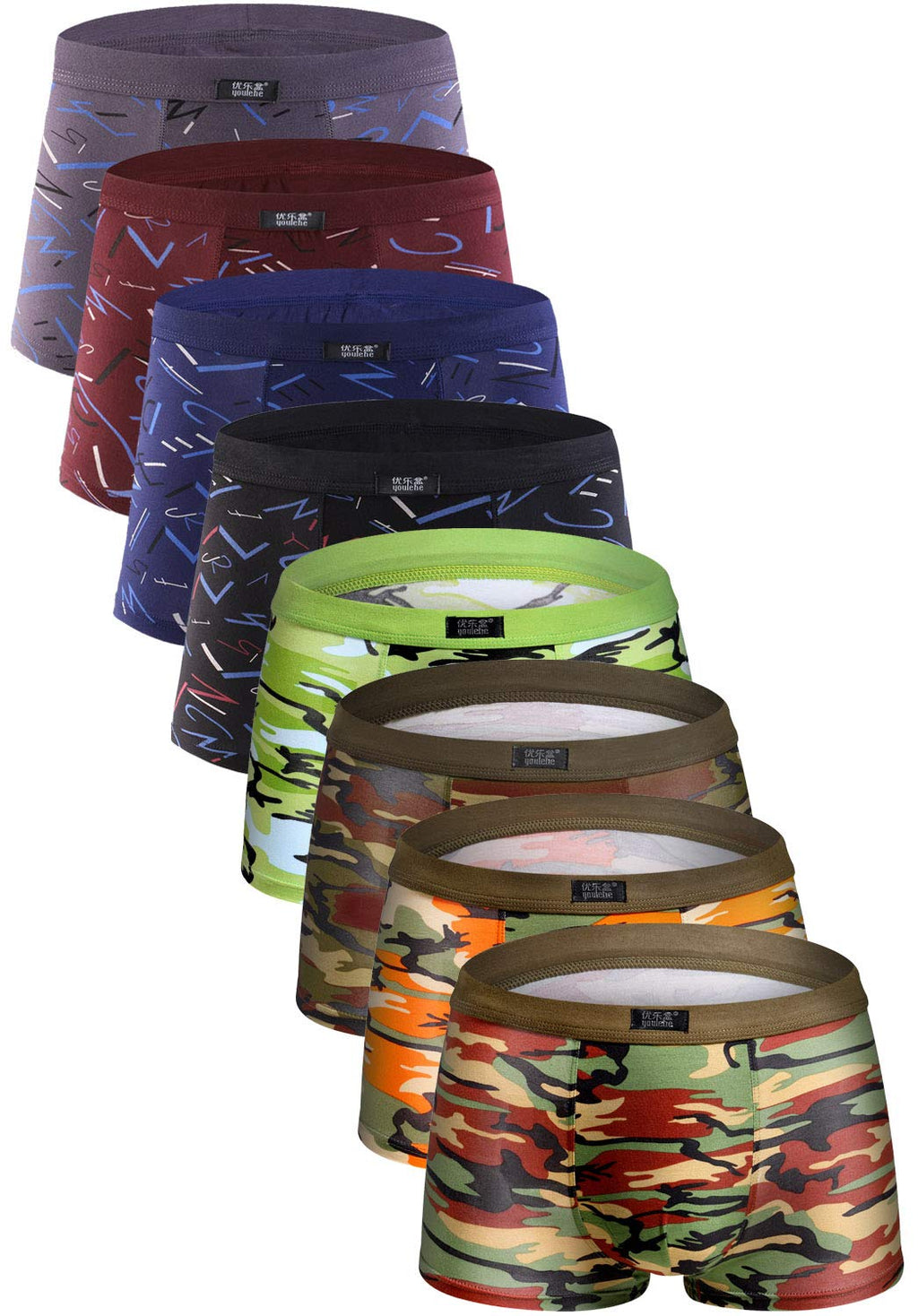 youlehe Men's Underwear Soft Rayon Boxer Briefs Stretch Trunks Pack (as1, alpha, x_l, regular, regular, 8 Pack 012)