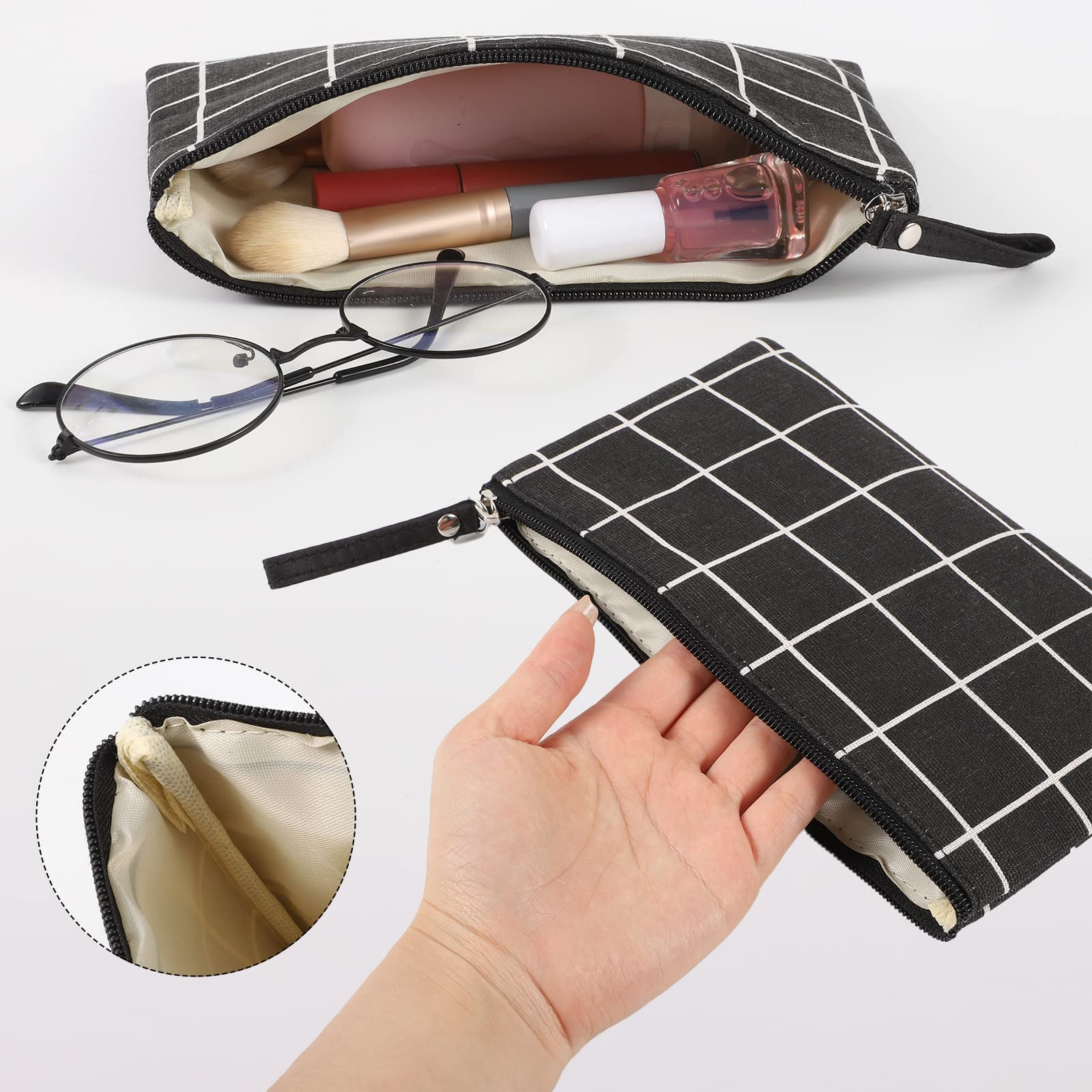 SUMAJU 2 Pcs Small Cosmetic Bag, Multi-Function Canvas Cosmetic Pouch Small Zipper Pouch Makeup Bag Purse Pouches Cute Makeup Po