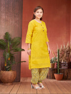 Aarika Girls Casual Wear Yellow Colour Embroidery Cotton Kurti (7-15 Years)