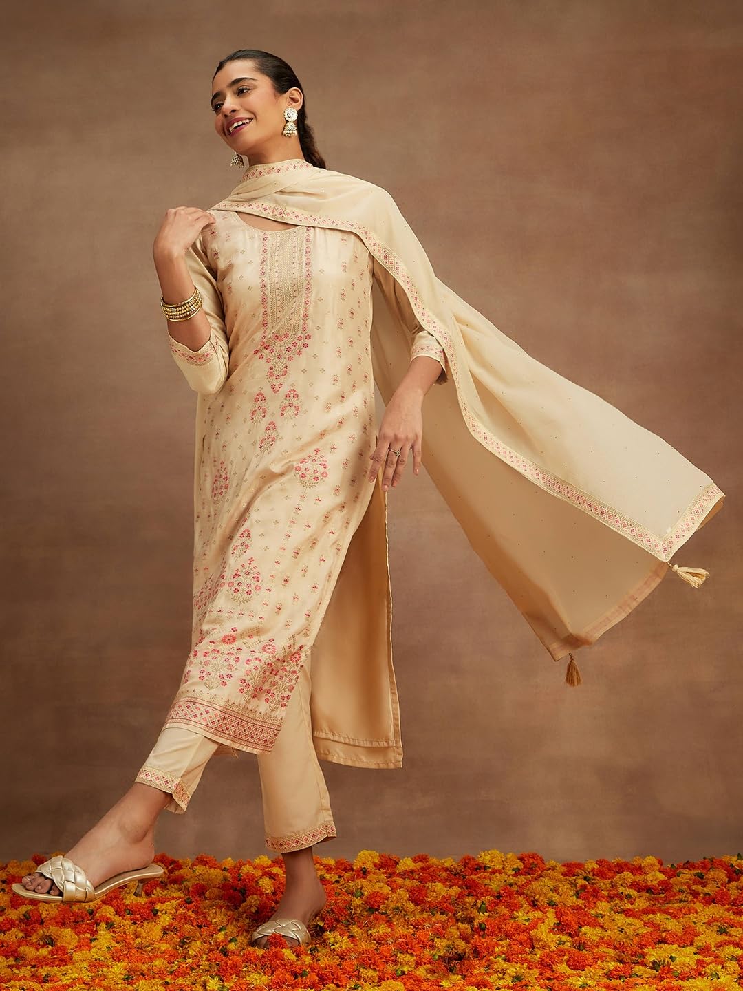 Libas WomenS Silk Blend Kurta Sets (48165_Ivory