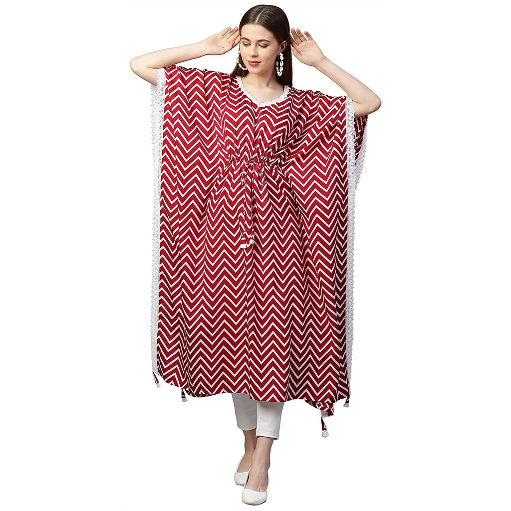 ANNI DESIGNER Women's Crepe Printed Kaftan Kurti (FARHIMA-RED-1Nwe_S_Red_Small)