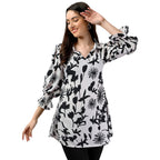 Gufrina WomenS Rayon Top With 3/4Th Bell Sleeves Floral Printed Pattern Regular Fit Wingtip Neck And Standard Length