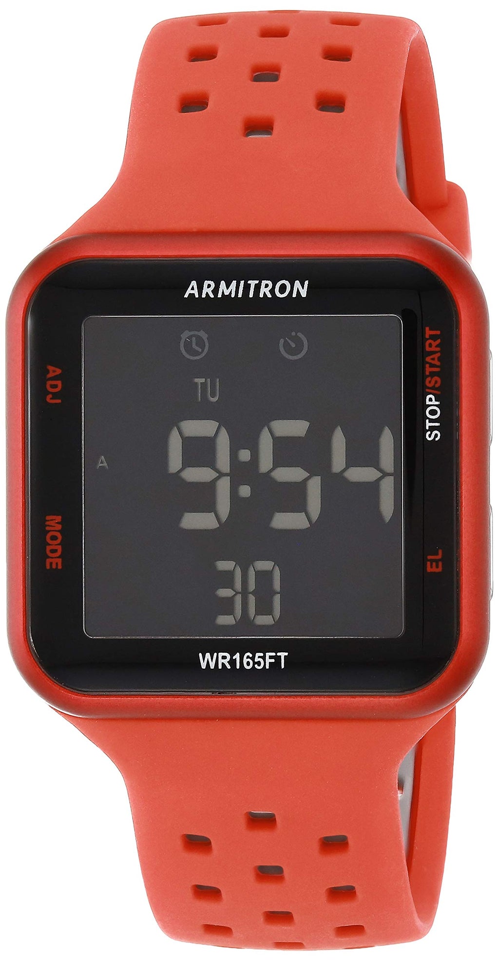 Armitron Sport Unisex 40/8417RED Black Accented Digital Chronograph Red Perforated Silicone Strap Watch