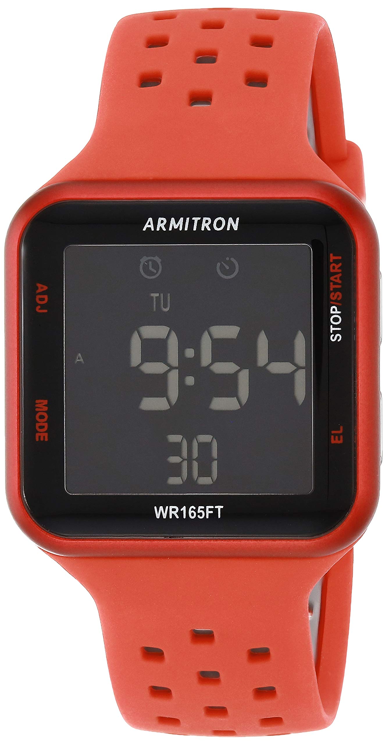Armitron Sport Unisex 40/8417RED Black Accented Digital Chronograph Red Perforated Silicone Strap Watch
