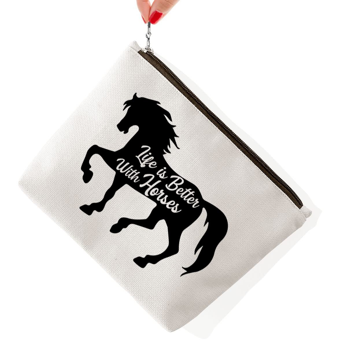 BiuNiuring Horse Gifts for Women, Horse Gifts for Horse lovers, Equestrian Gifts, Horse Makeup Bag, Life Is Better With Horses
