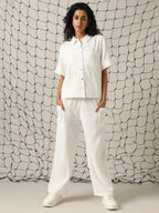 Hubberholme Women Cotton Solid Oversized Fit High-Rise Spread Collar Half Sleeves Co-Ord