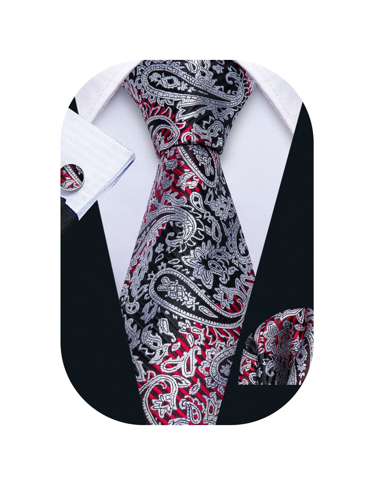 BarryWang Tie Set for Men grey Paisley Neckties Woven Silk