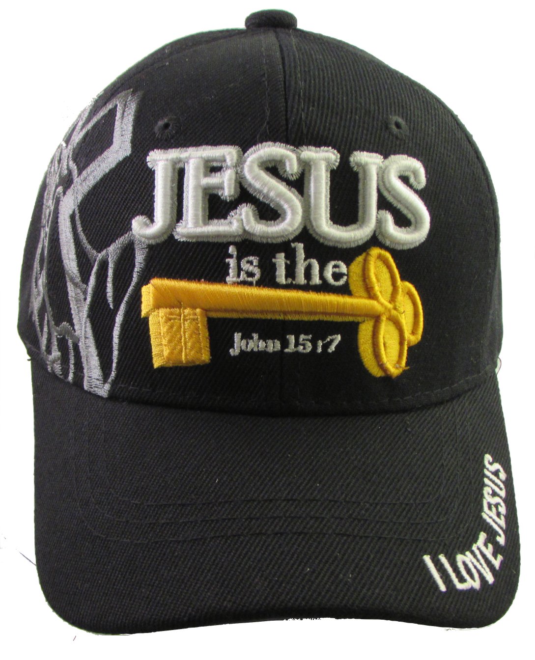Youth Kid's Religious - I Love Jesus, Christian Baseball Cap Style Hat (Jesus is Key - Black)