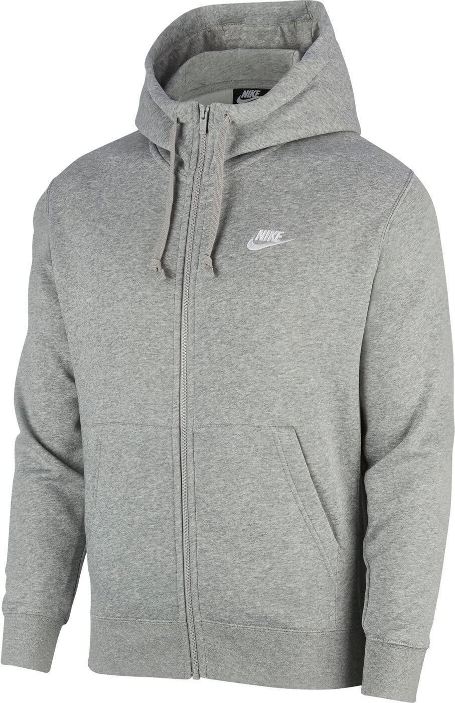 Nike Men's Sportswear Club Fleece Full Zip Hoodie, Fleece Zip-Up Hoodie Men, Dark Grey Heather/Mattelic Silver/White, M