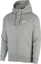 Nike Men's Sportswear Club Fleece Full Zip Hoodie, Fleece Zip-Up Hoodie Men, Dark Grey Heather/Mattelic Silver/White, M