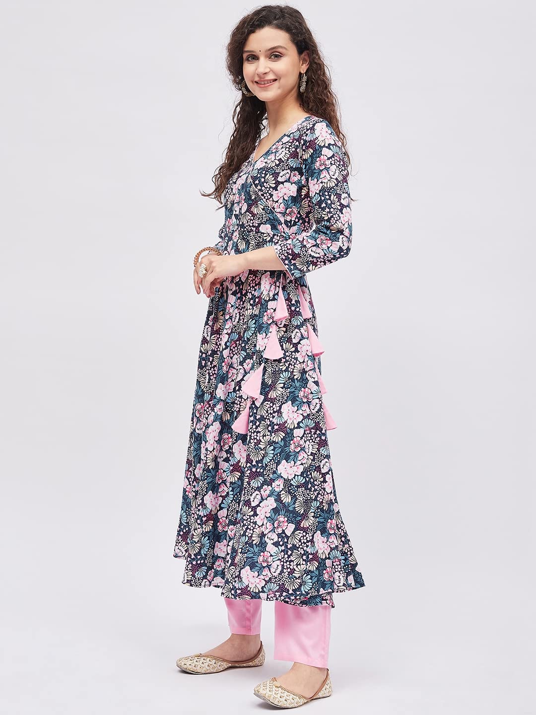 Tissu Women'S Rayon Multicolored Floral Printed Angrakha Kurta 2212_Multi_4Xl