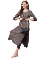 Gosriki Women'S Cotton Blend Printed Straight Kurta With Pant (Jade Blue-Gs_M_Blue_Medium)