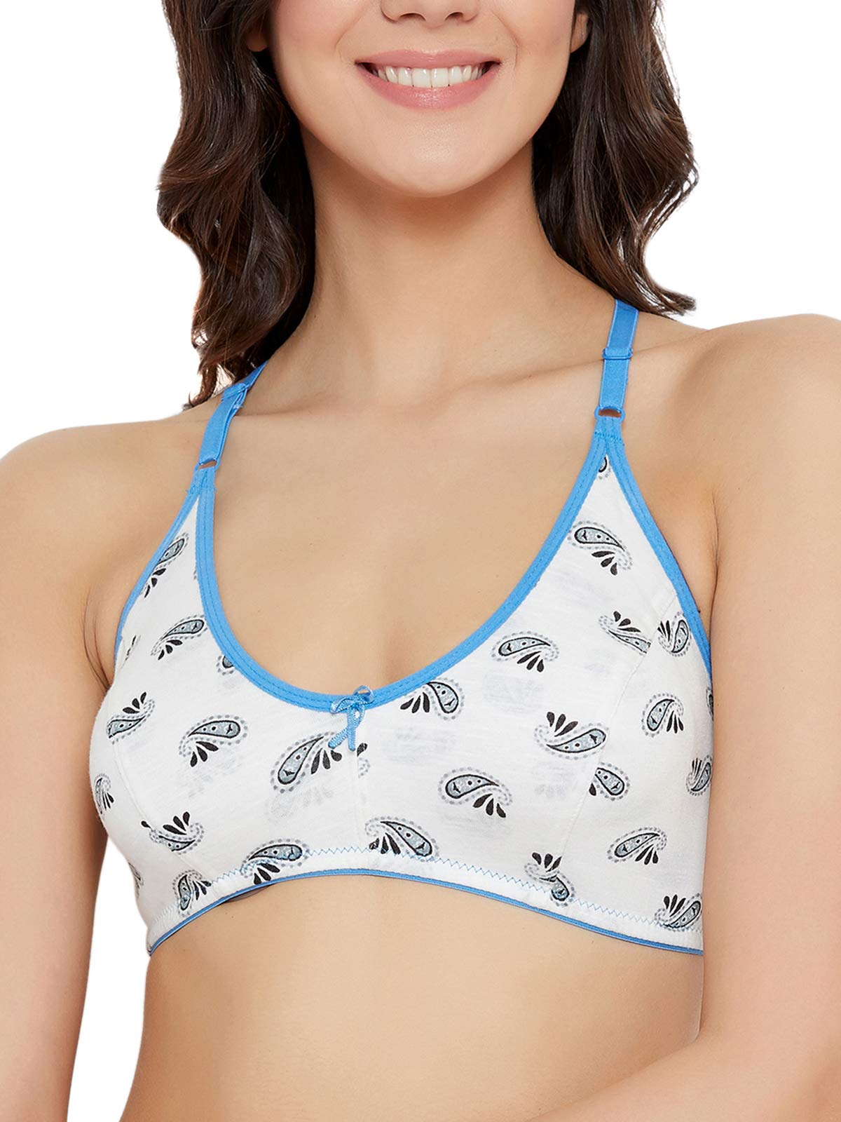 Clovia Womens Cotton Spandex Printed Non-Padded Full Cup Wire Free Everyday Bra (BR1627M18_White_32B)