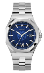 GUESS Men's 42mm Watch - Silver Tone Strap Blue Dial Silver Tone Case