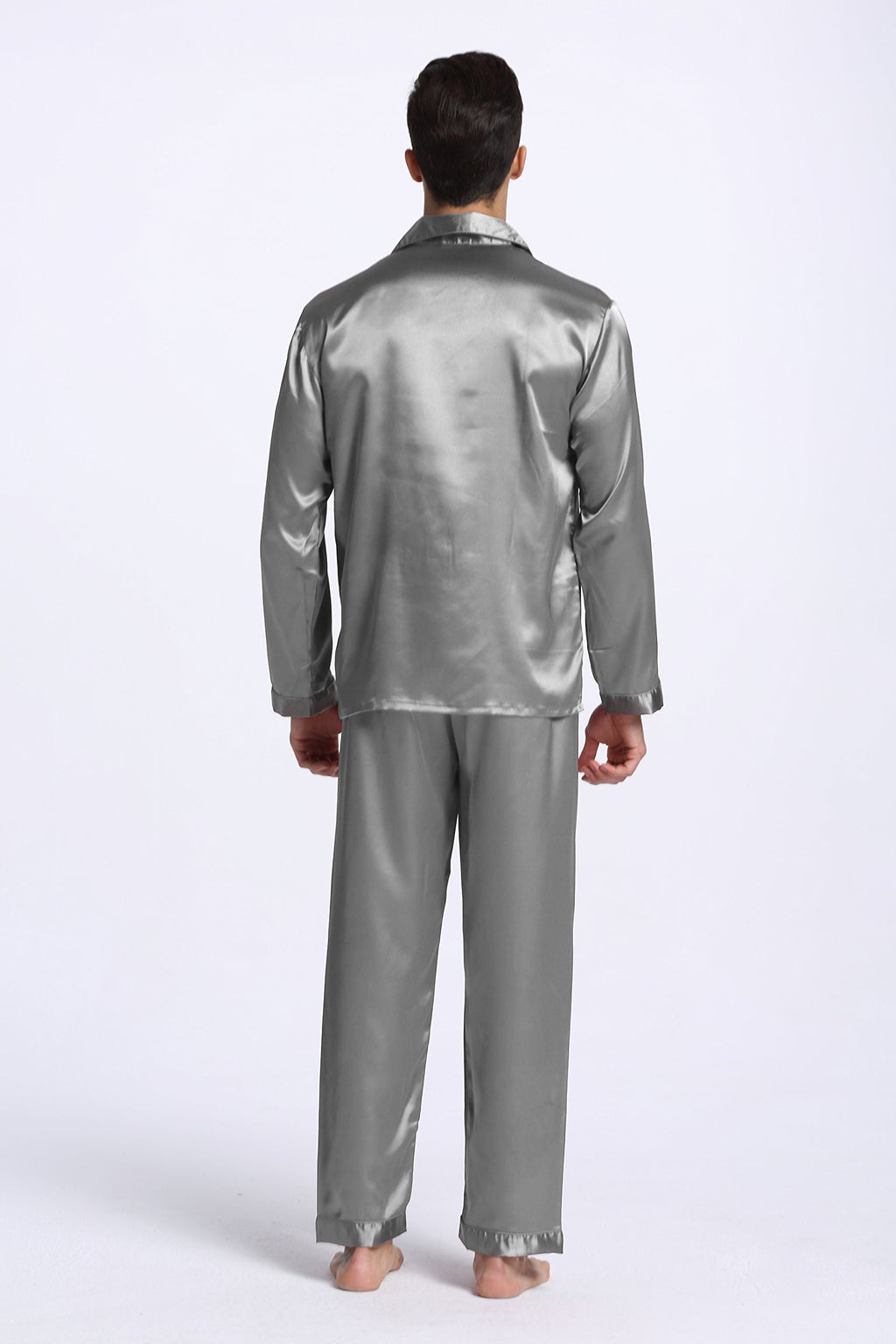 TONY & CANDICE Men's Classic Satin Pajama Set Sleepwear (X-Large, Light Gray)