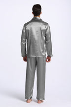 TONY & CANDICE Men's Classic Satin Pajama Set Sleepwear (X-Large, Light Gray)