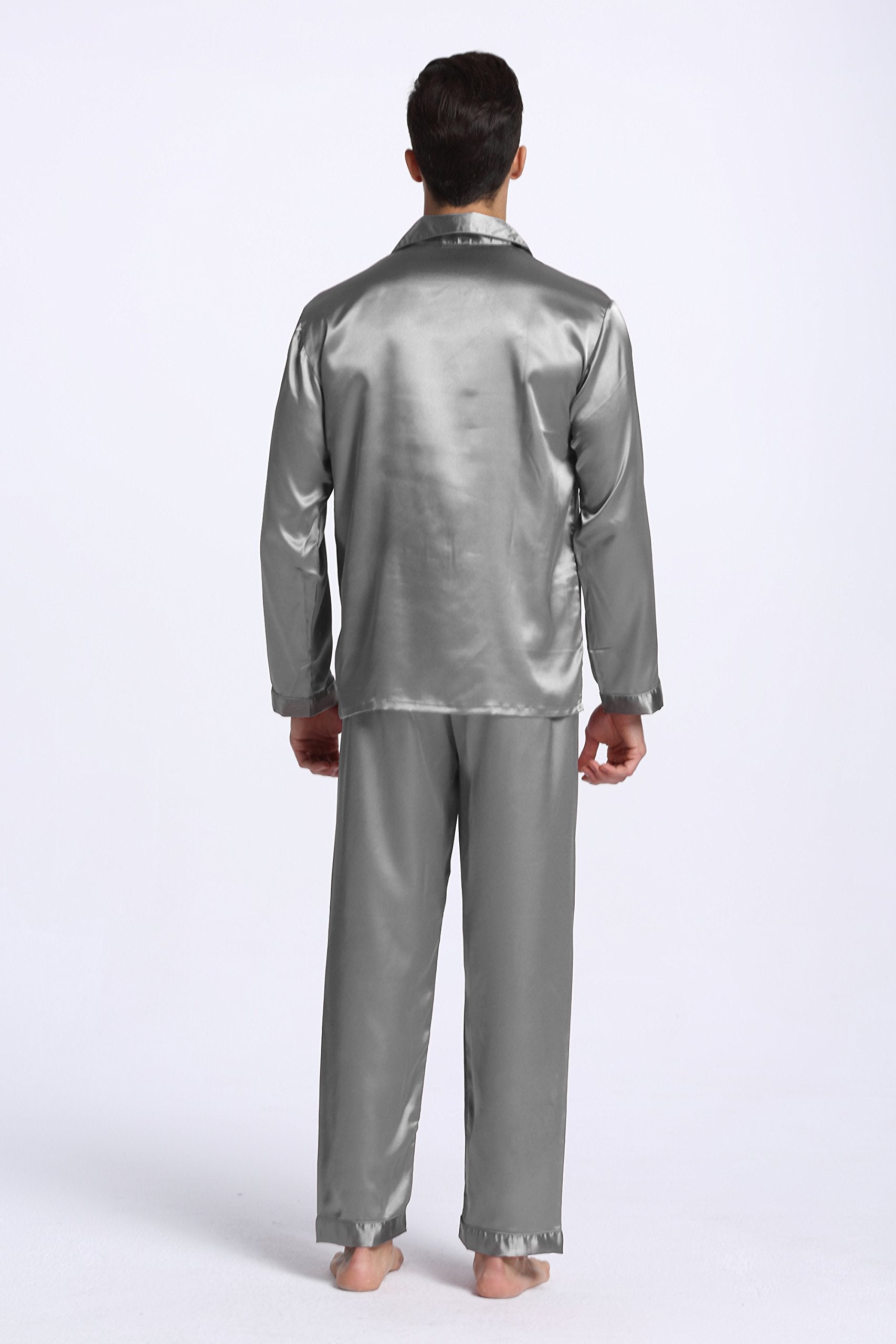 TONY & CANDICE Men's Classic Satin Pajama Set Sleepwear (X-Large, Light Gray)