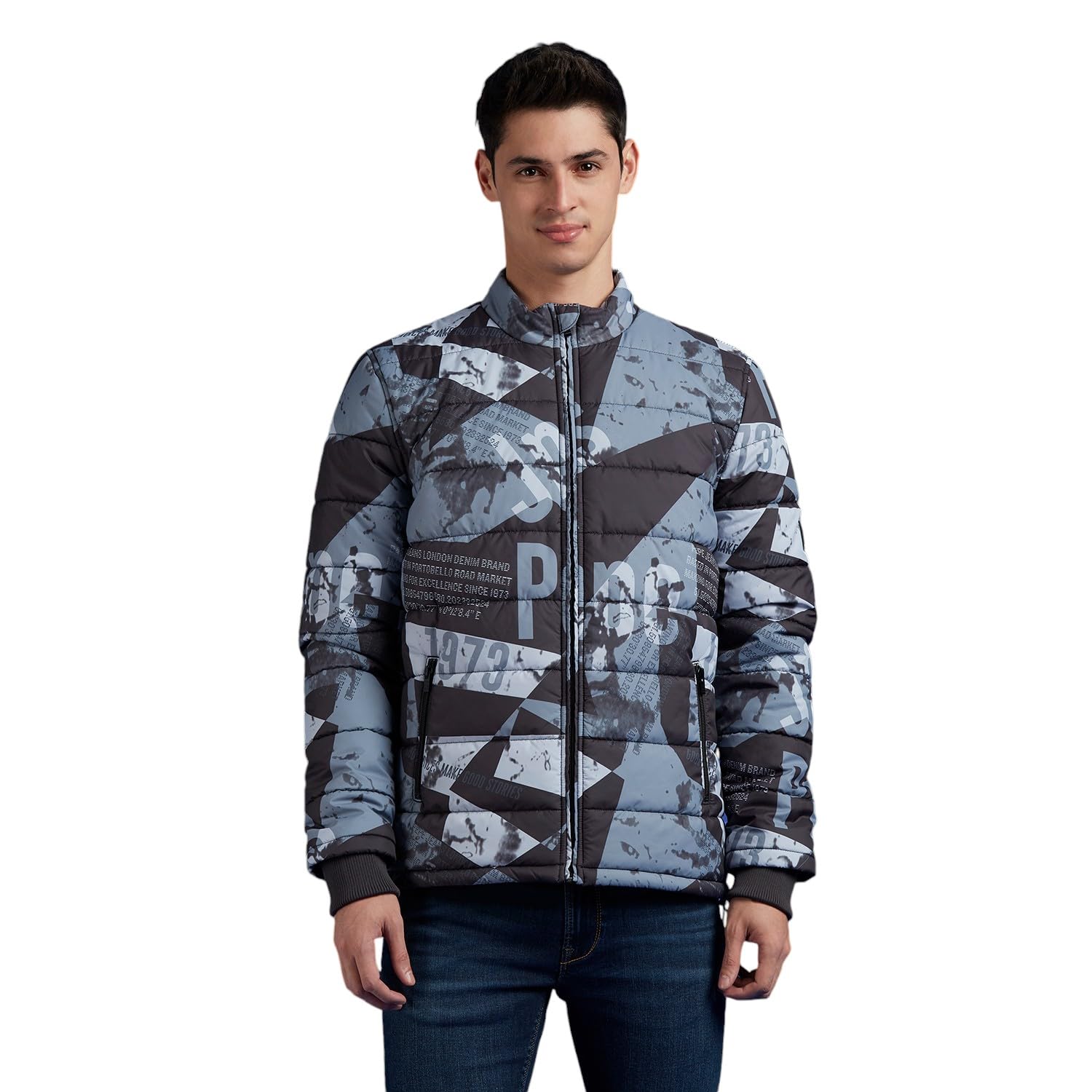 Black Abstract Print Full Sleeve Bomber Jacket
