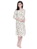 Clovia Womens Rayon Leaf Print Maternity Feeding Short Night Dress (NS1347P11_Beige_XXL)
