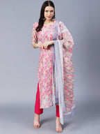 ANNI DESIGNER Ladies Cotton Blend Kurta with Trousers and Dupatta, pink, XXL