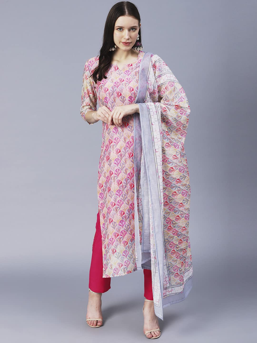 ANNI DESIGNER Ladies Cotton Blend Kurta with Trousers and Dupatta, pink, XXL
