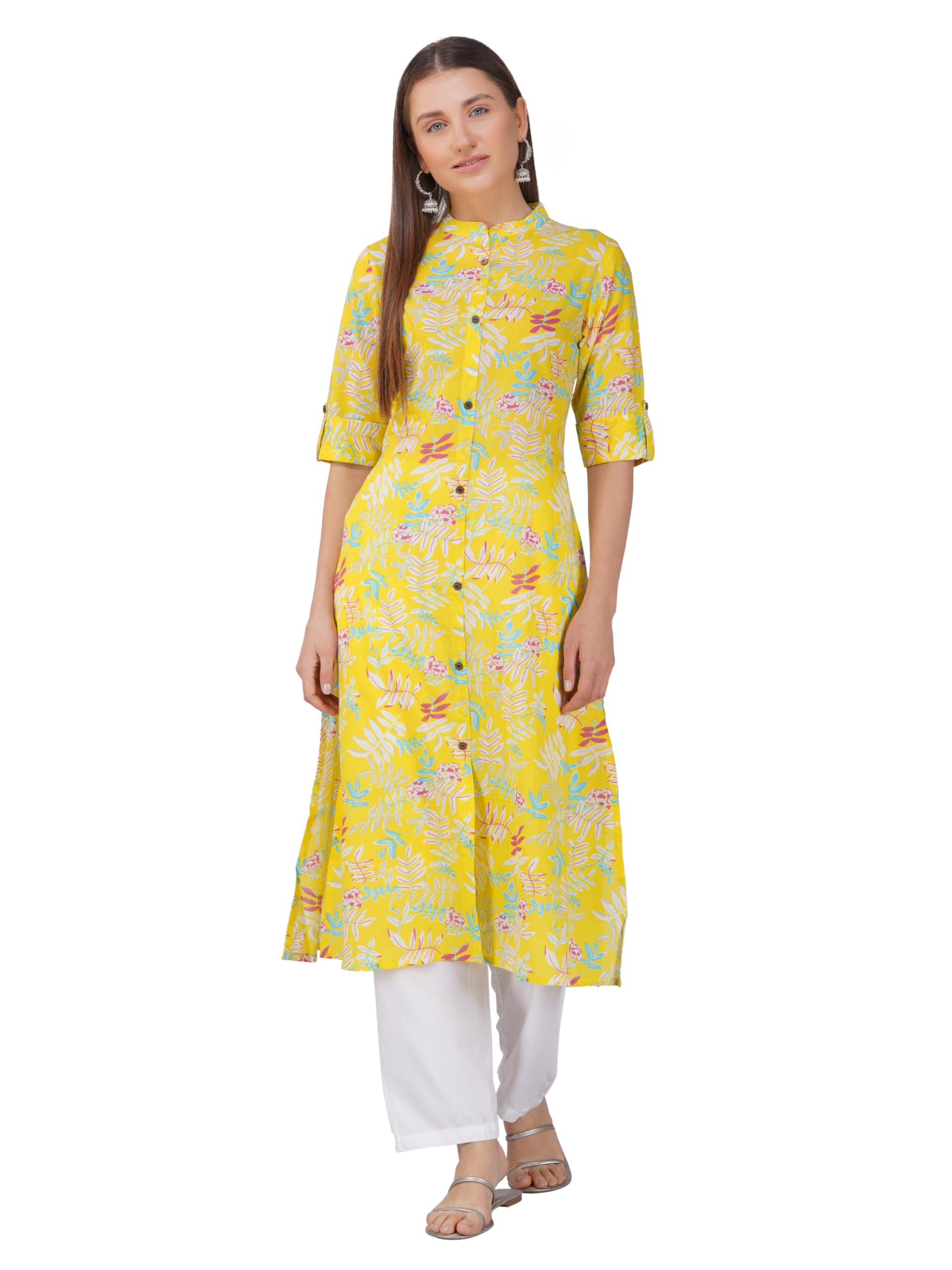 rytras Womens Printed A-Line Kurta(Yellow-1,XXL)