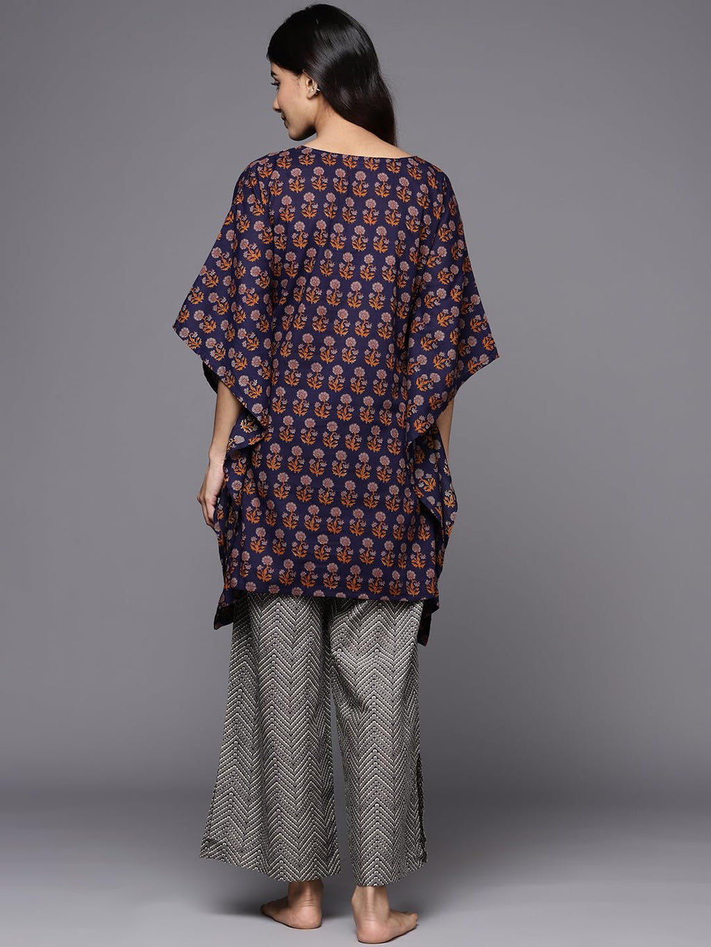 Libas Womens Printed Cotton Night Suit Set For Women Navy Blue
