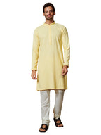 Manyavar Kurta Set for Men, Full Sleeves Mandarin Collar Ethnic Kurta Set for Diwali, Wedding, Party Embroidery (Yellow, XL)