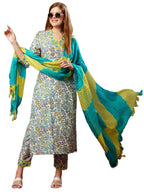 ANNI DESIGNER Womens Rayon Blend Printed Straight Kurta with Pant & Dupatta (Sthula Multi-JL_XXL_Green_XX-Large)